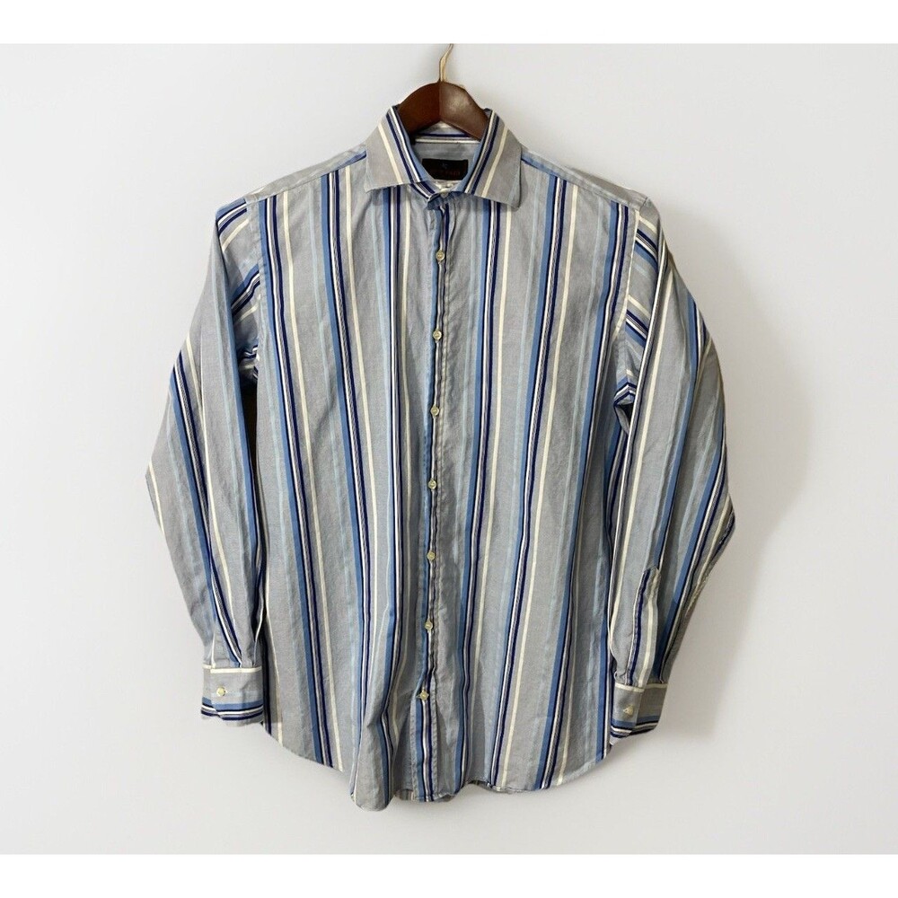 Etro Milano Shirt Men’s 43 - XL Blue Stripe Button Up Long Sleeve Regular Fit